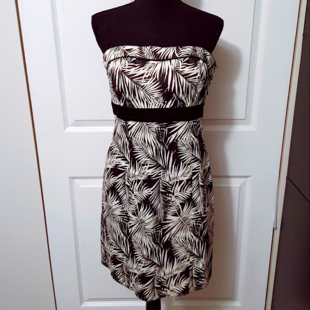 H&M Strapless Palm Leaf Print Dress